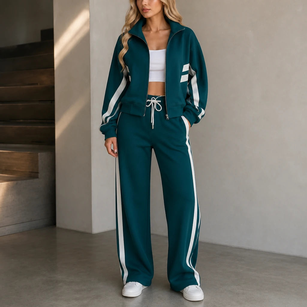 Dames Gestreepte Loungewear Set in groen, Comfortabel Tweedelig