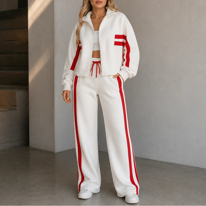 Dames Gestreepte Loungewear Set in wit, Comfortabel Tweedelig