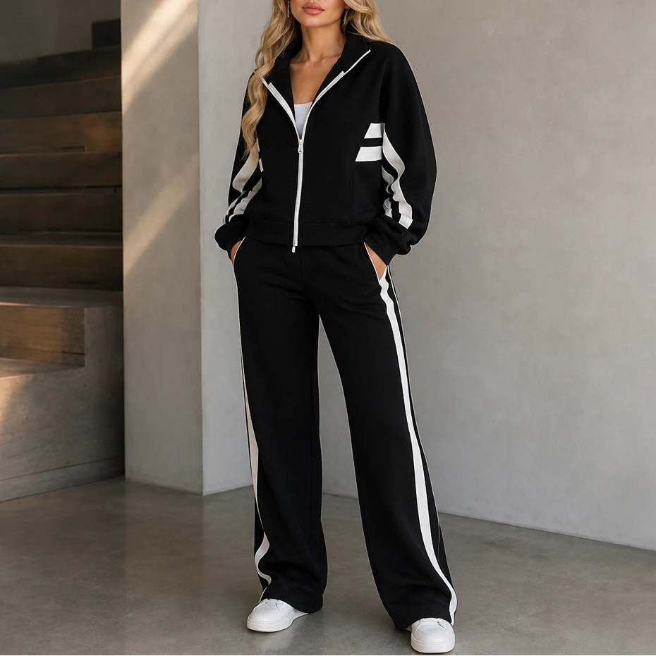 Dames Gestreepte Loungewear Set in zwart, Comfortabel Tweedelig