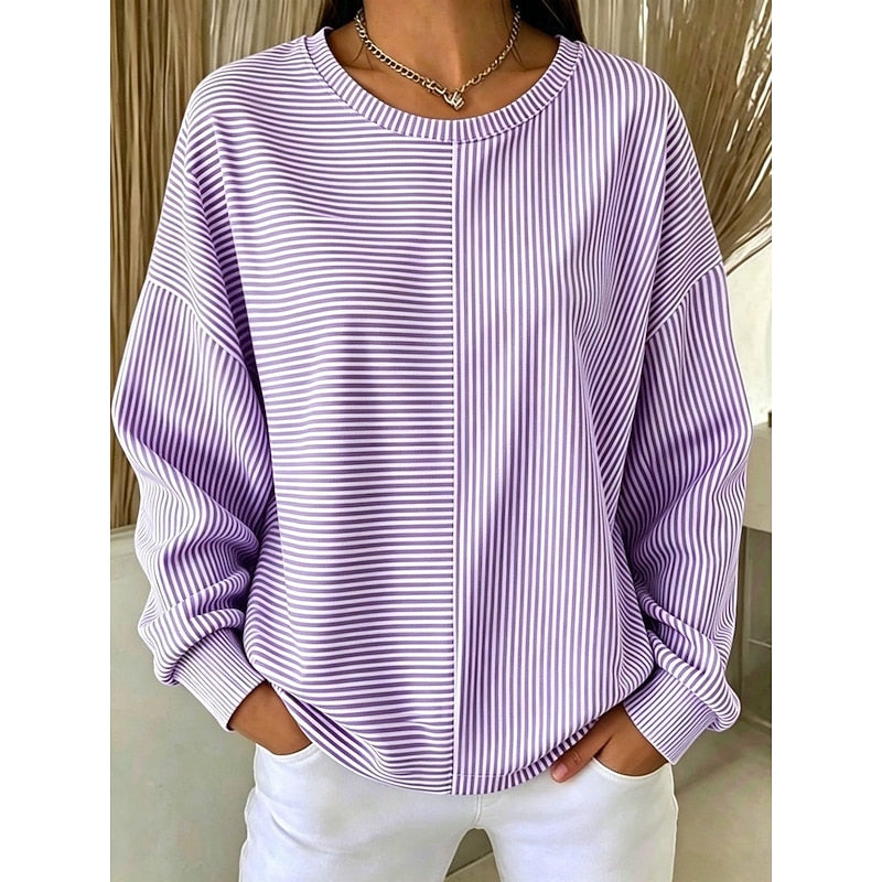 Dames Gestreepte Sweatshirt in paars, Ontspannen Comfort