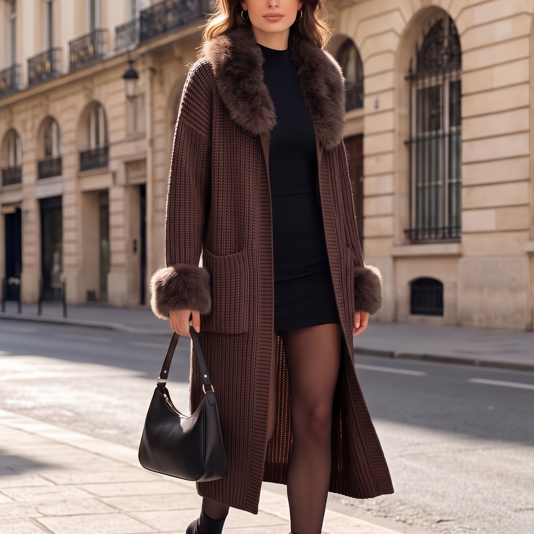 Dames Gestreepte Zeilerkraag Cardigan in bruin, Klassieke Stijl