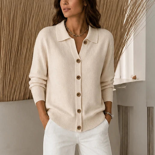 Dames gestructureerde kraag gebreide cardigan in abrikoos, Cropped