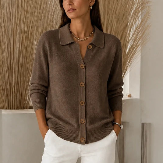 Dames gestructureerde kraag gebreide cardigan in bruin, Cropped