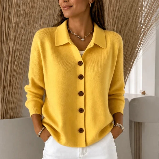 Dames gestructureerde kraag gebreide cardigan in geel, Cropped