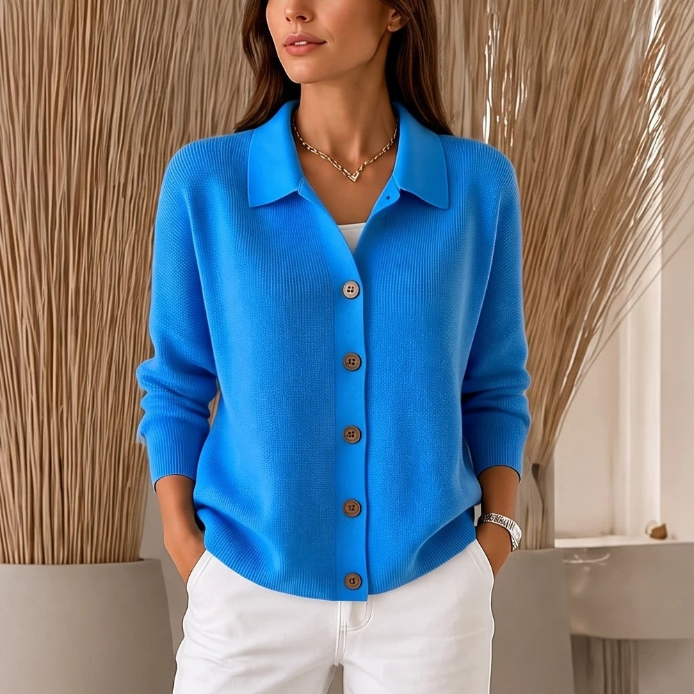 Dames gestructureerde kraag gebreide cardigan in hemelsblauw, Cropped