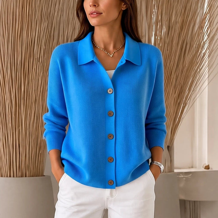 Dames gestructureerde kraag gebreide cardigan in hemelsblauw, Cropped