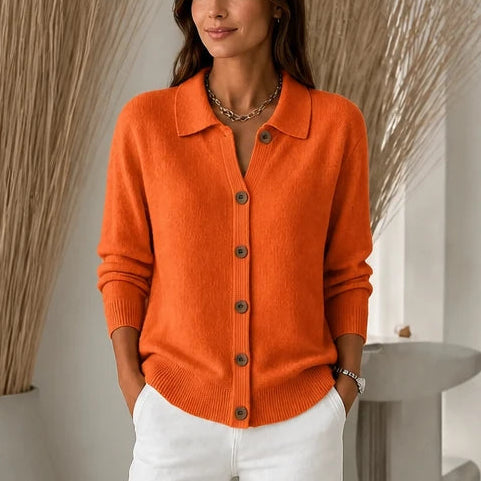 Dames gestructureerde kraag gebreide cardigan in oranje, Cropped