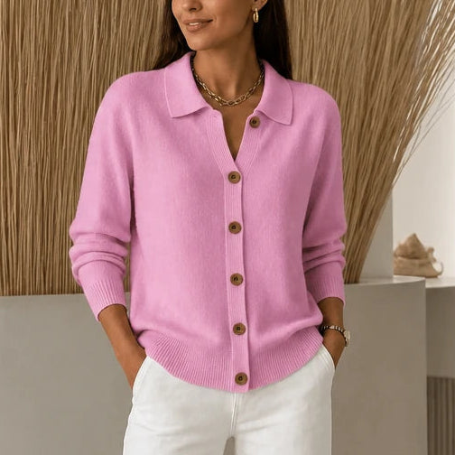 Dames gestructureerde kraag gebreide cardigan in roze, Cropped