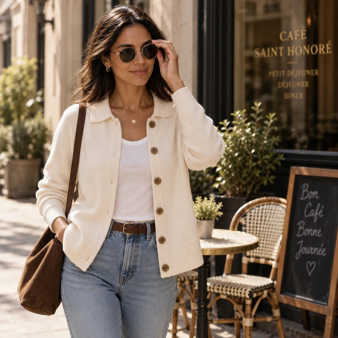 Dames gestructureerde kraag gebreide cardigan - Cropped