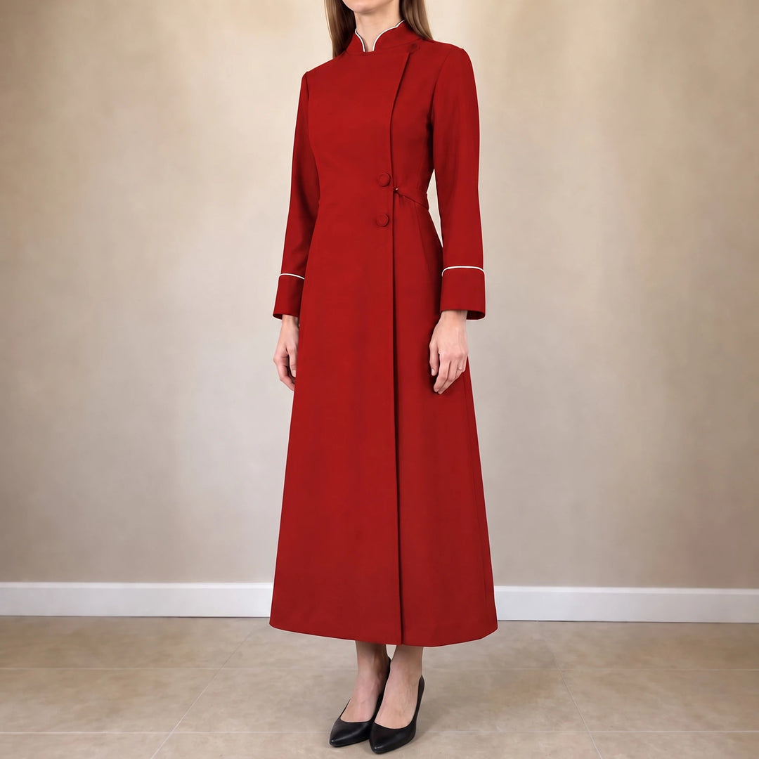 Dames Gewaad met Opstaande Kraag in rood, Elegante Liturgische Jurk