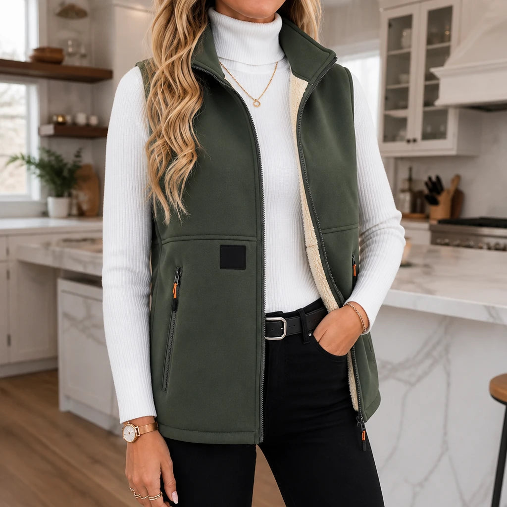 Dames gewatteerde bodywarmer met ritssluiting in groen, Casual