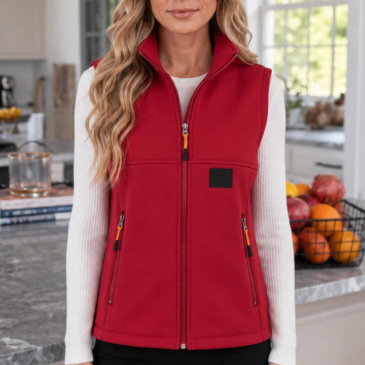 Dames gewatteerde bodywarmer met ritssluiting in rood, Casual