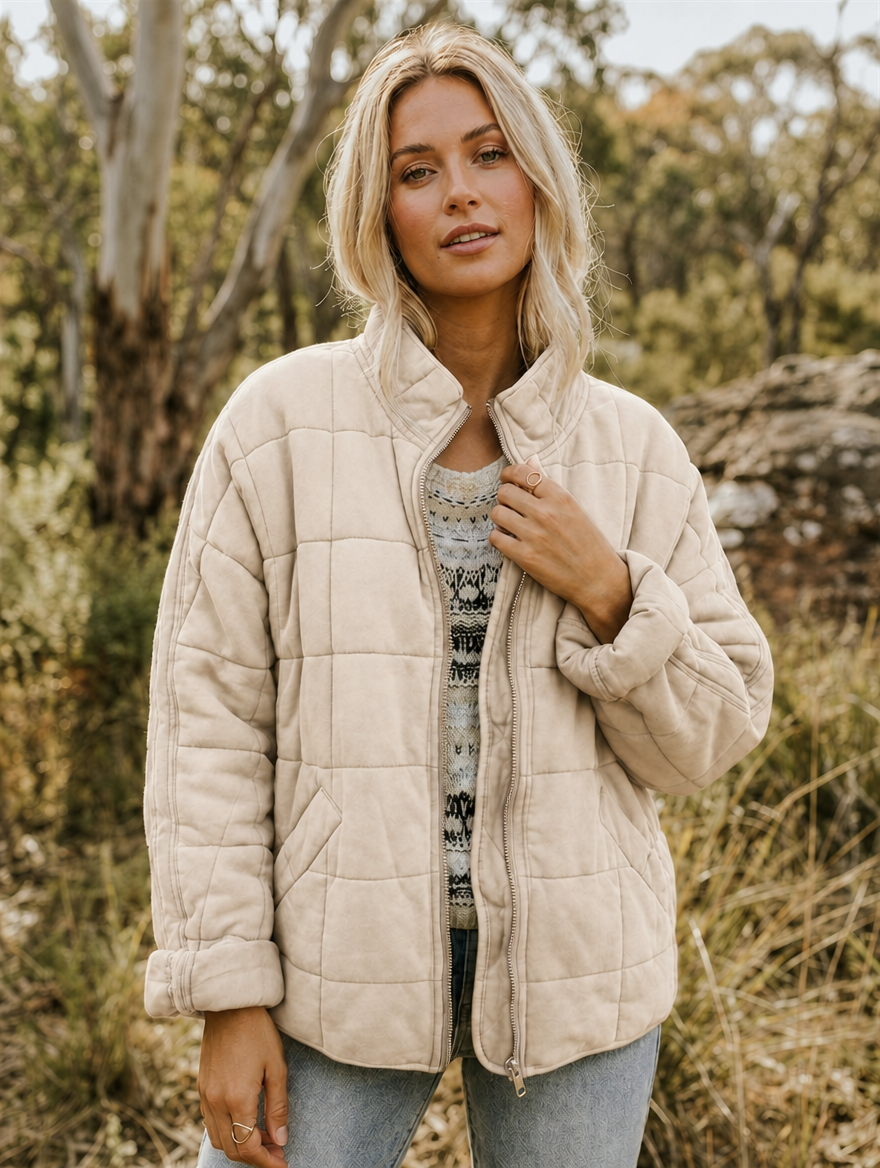 Dames Gewatteerde Jas met Ritssluiting - Relaxed Fit - Roze