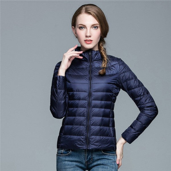 Dames Gewatteerde Winterjas met Staande Kraag - Marineblauw - Marineblauw