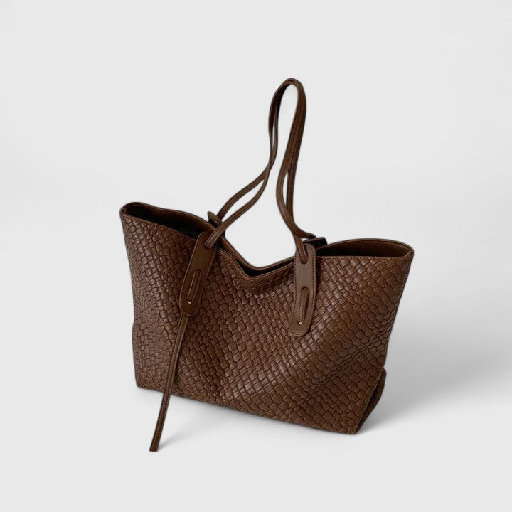 Dames Geweven Shopper Tas - Elegante Draagtas - Koffiebruin