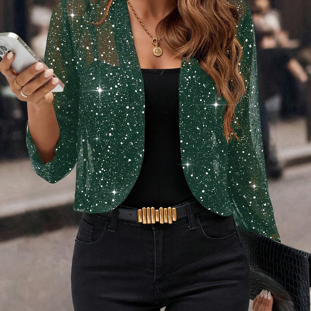 Dames Glitterend Kort Jasje in groen, Elegante Blazer