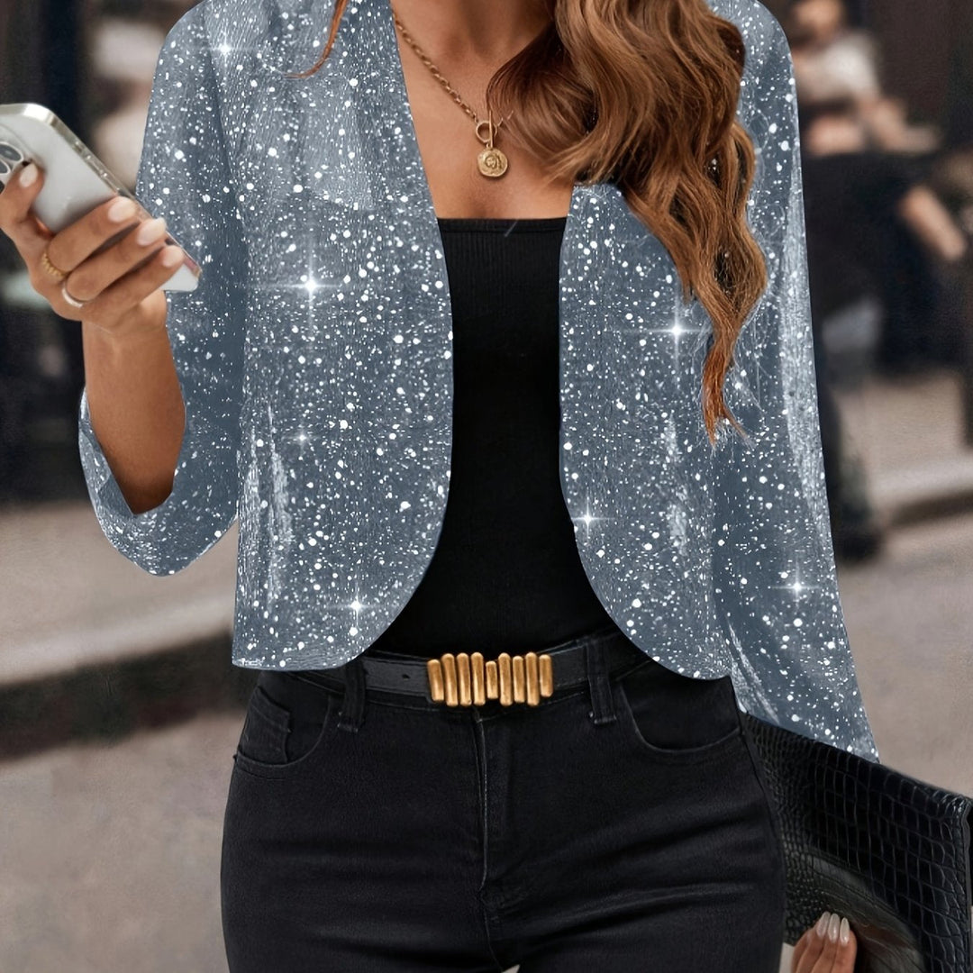 Dames Glitterend Kort Jasje in hemelsblauw, Elegante Blazer
