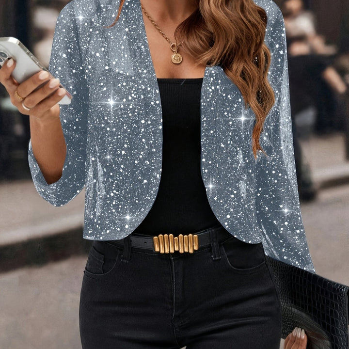 Dames Glitterend Kort Jasje in hemelsblauw, Elegante Blazer