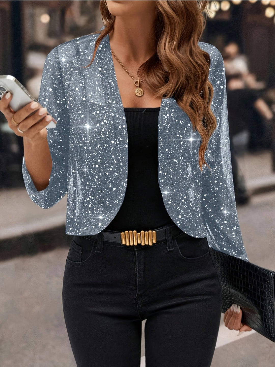 Dames Glitterend Kort Jasje - Elegante Blazer