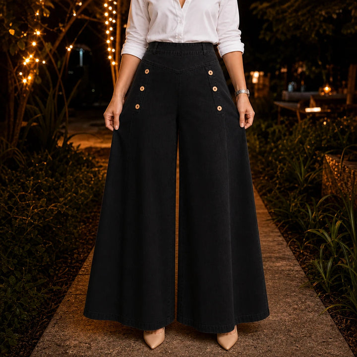 Dames High-Waist Wide-Leg Jeans in zwart, Rechte Pasvorm