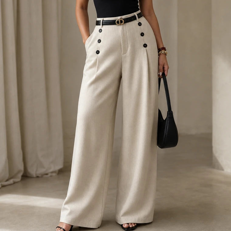 Dames Hoge Taille Plooibroek Wijde Pijpen - Klassiek Tailored