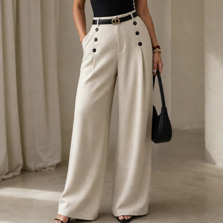 Dames Hoge Taille Plooibroek Wijde Pijpen - Klassiek Tailored
