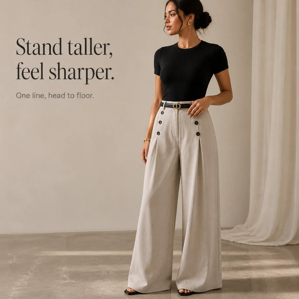 Dames Hoge Taille Plooibroek Wijde Pijpen - Klassiek Tailored