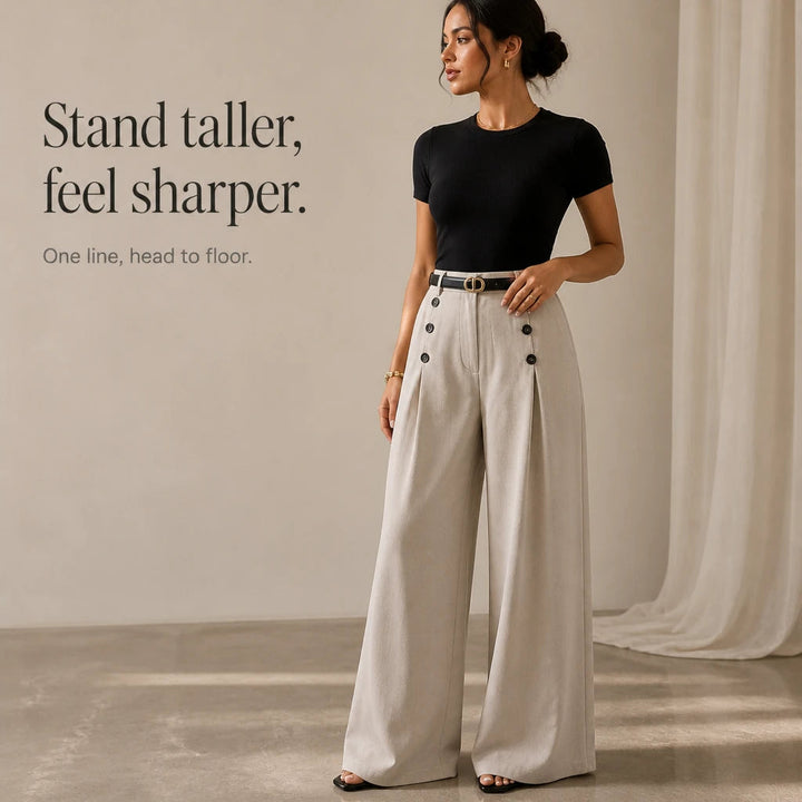 Dames Hoge Taille Plooibroek Wijde Pijpen - Klassiek Tailored