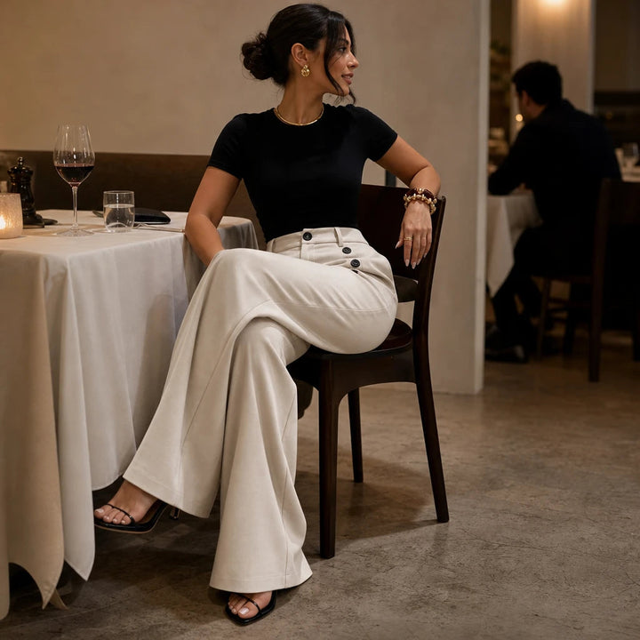 Dames Hoge Taille Plooibroek Wijde Pijpen - Klassiek Tailored