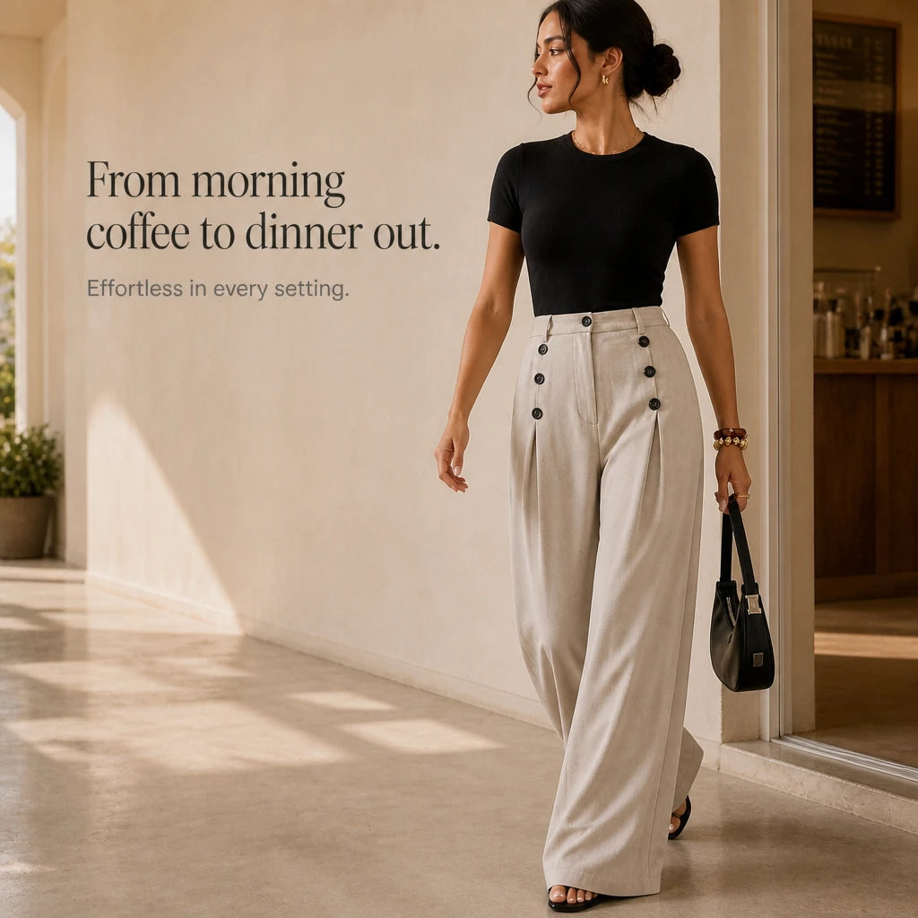 Dames Hoge Taille Plooibroek Wijde Pijpen - Klassiek Tailored
