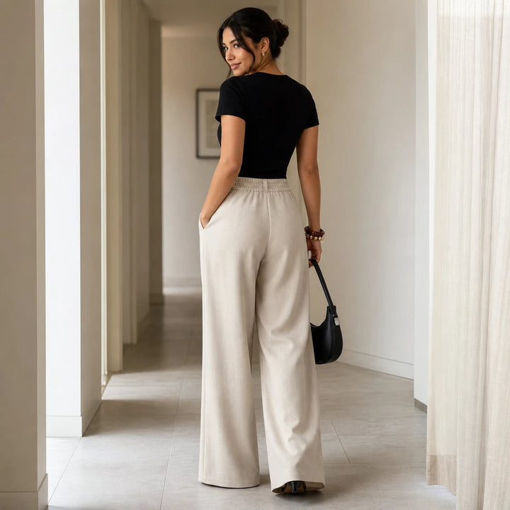 Dames Hoge Taille Plooibroek Wijde Pijpen - Klassiek Tailored