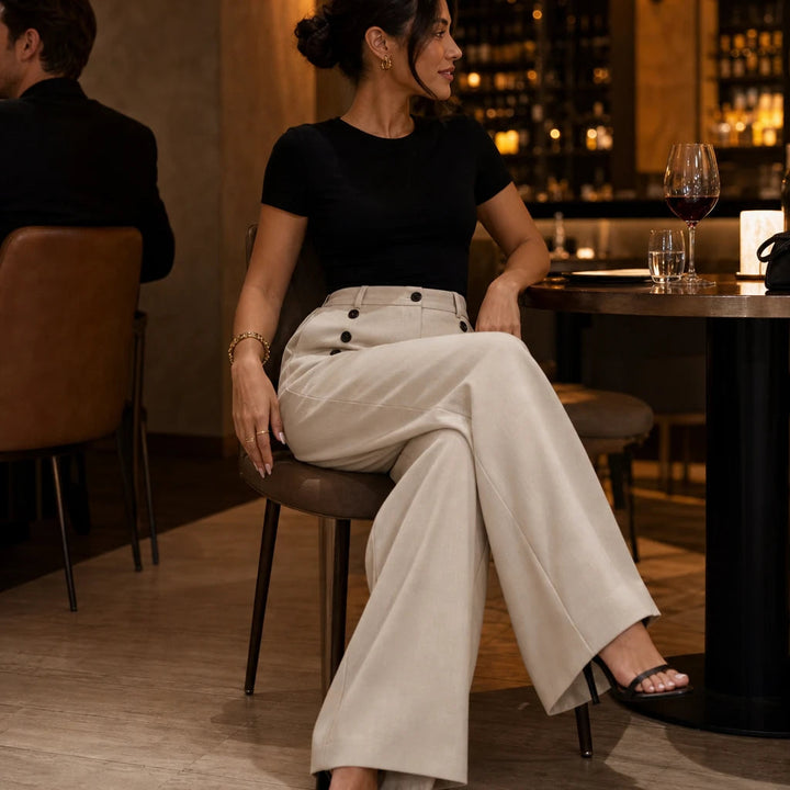 Dames Hoge Taille Plooibroek Wijde Pijpen - Klassiek Tailored