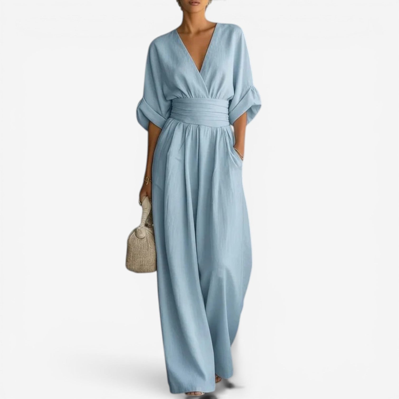 Dames Jumpsuit met Wijde Mouwen - Elegant V-Hals Design