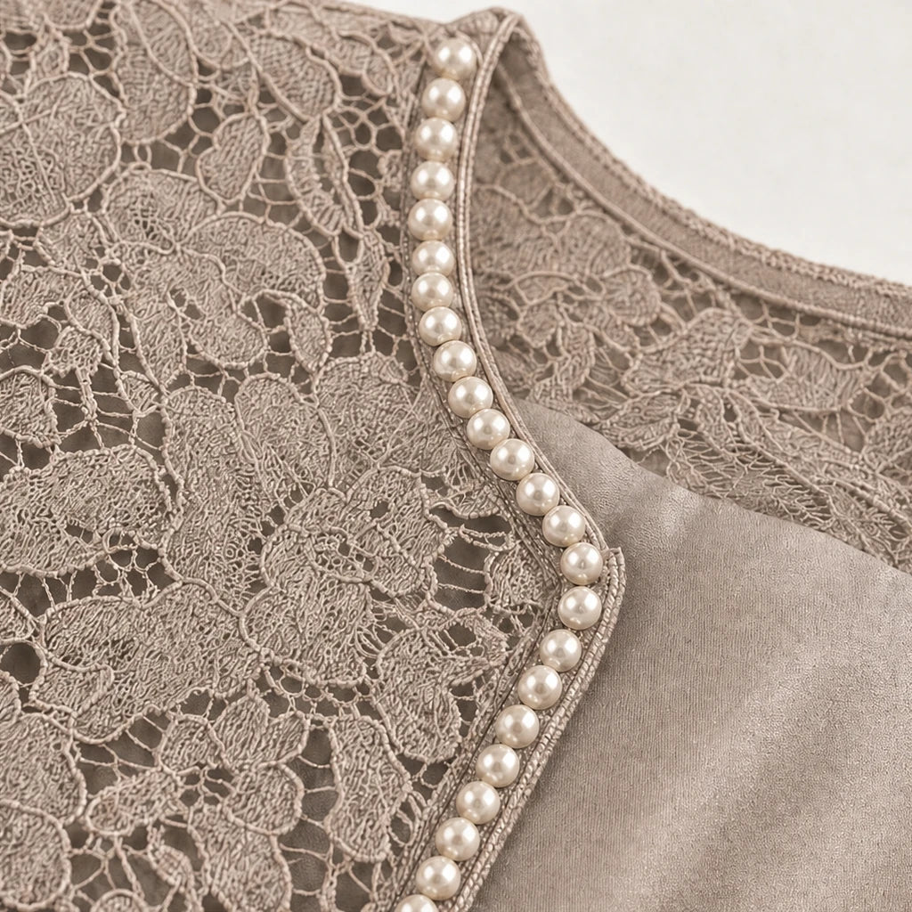Dames Kant Jasje en Satijn Maxi Jurk Set - Elegante Avondlook