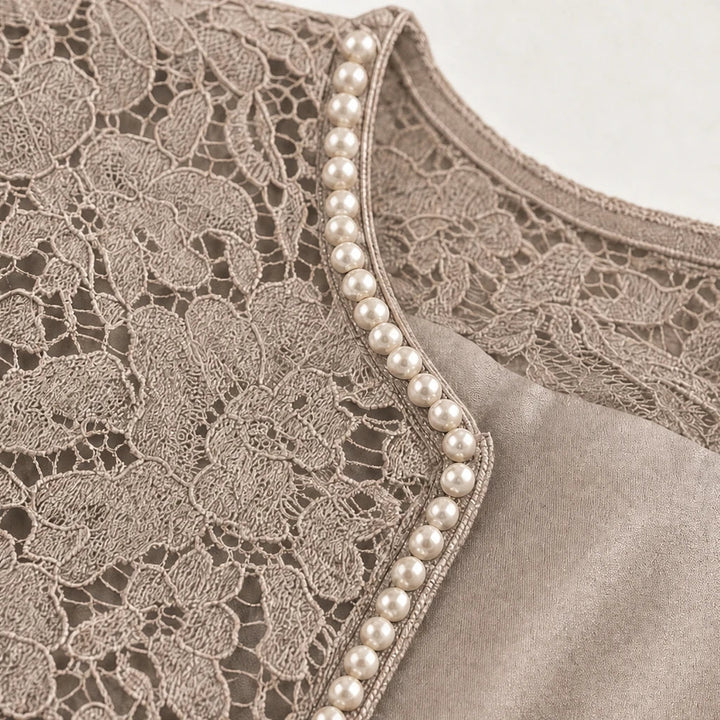 Dames Kant Jasje en Satijn Maxi Jurk Set - Elegante Avondlook