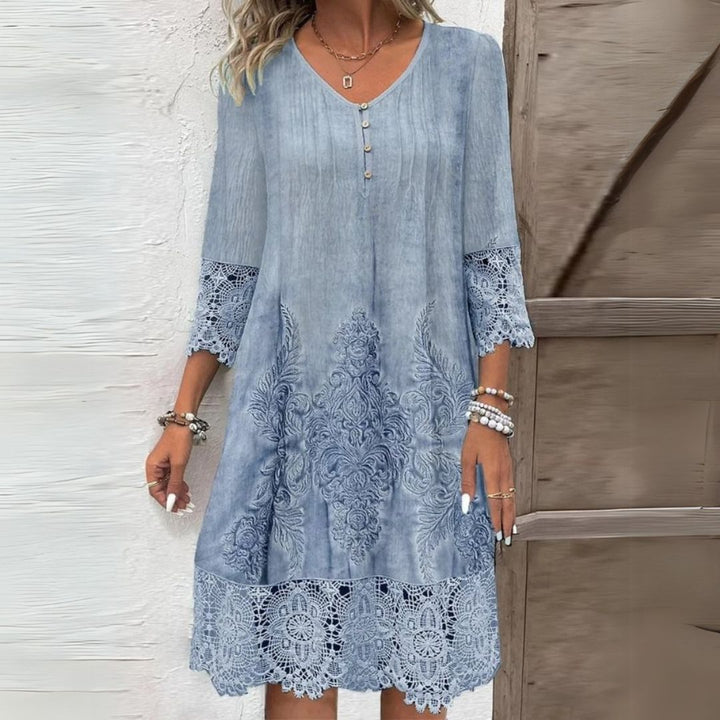 Dames Kant Midi Jurk in blauw, Elegante Zomerlook