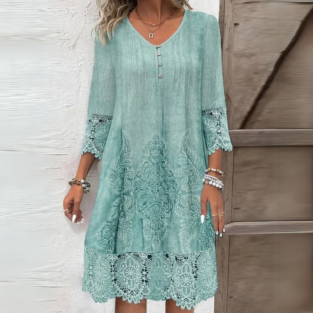 Dames Kant Midi Jurk in groen, Elegante Zomerlook