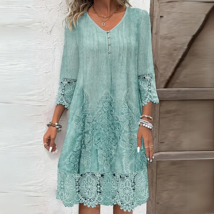 Dames Kant Midi Jurk in groen, Elegante Zomerlook