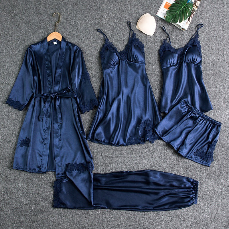 Dames Kant Pyjama Set in blauw, Elegant Loungewear