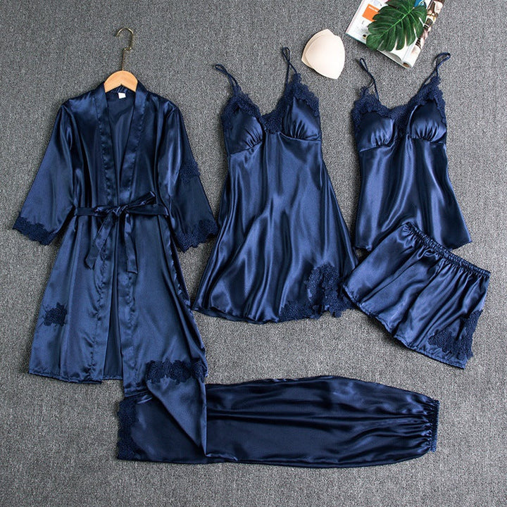 Dames Kant Pyjama Set in blauw, Elegant Loungewear