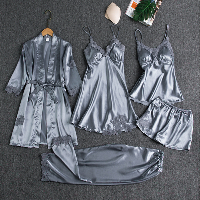 Dames Kant Pyjama Set in lichtblauw, Elegant Loungewear