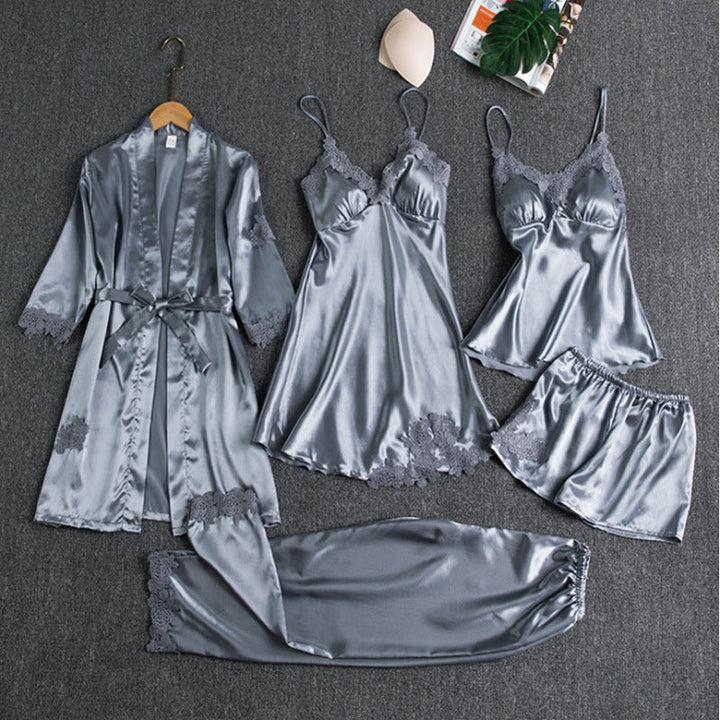 Dames Kant Pyjama Set in lichtblauw, Elegant Loungewear
