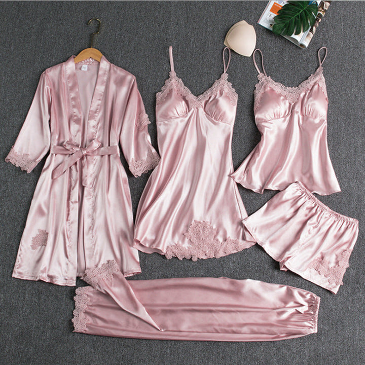 Dames Kant Pyjama Set in roze, Elegant Loungewear