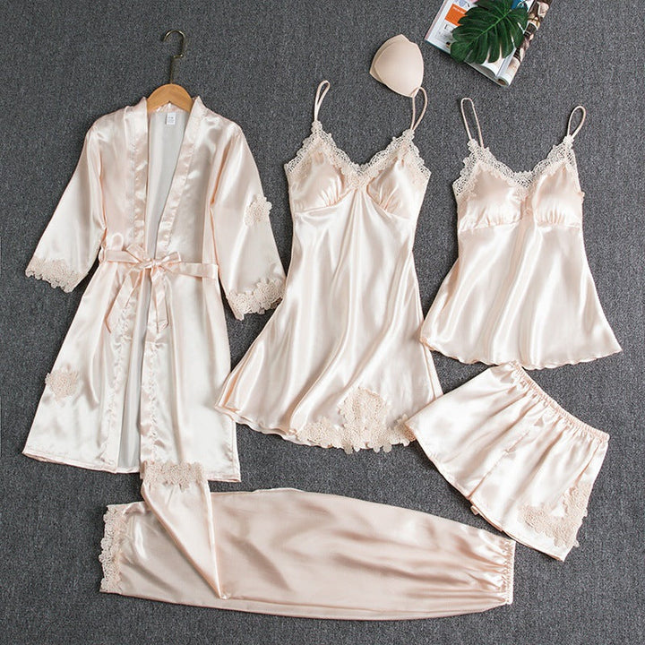 Dames Kant Pyjama Set in wit goud, Elegant Loungewear