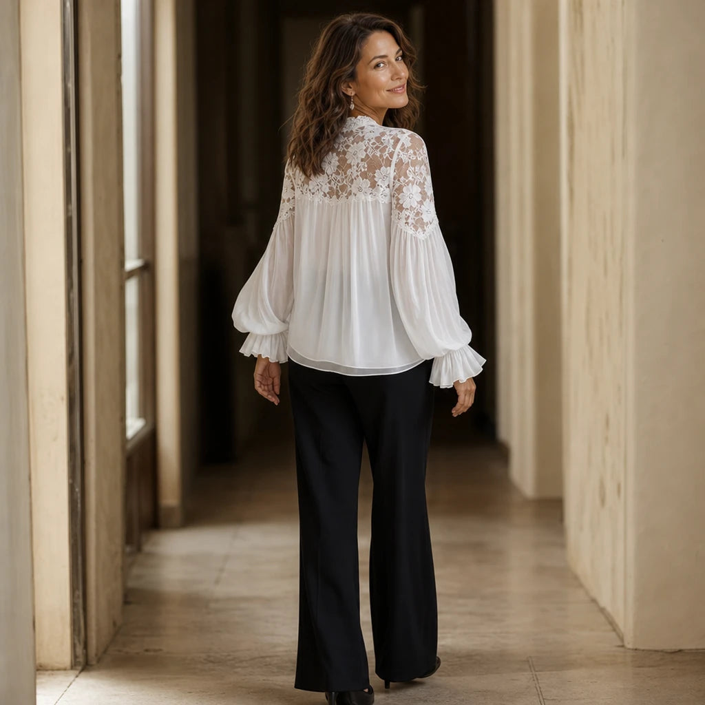 Dames Kant Ruches Blouse - Vintage Elegantie
