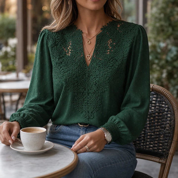 Dames Kant V-Hals Blouse Lange Mouwen - Elegant Casual