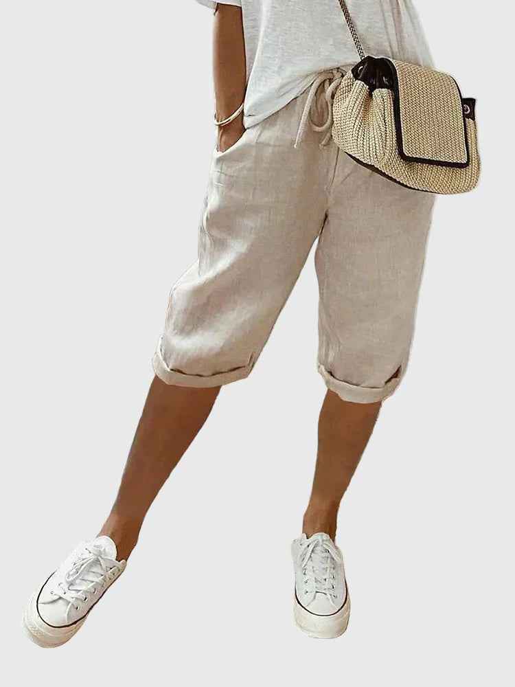 Dames Katoenen Linnen Shorts - Lichte Zomerbroek - Beige