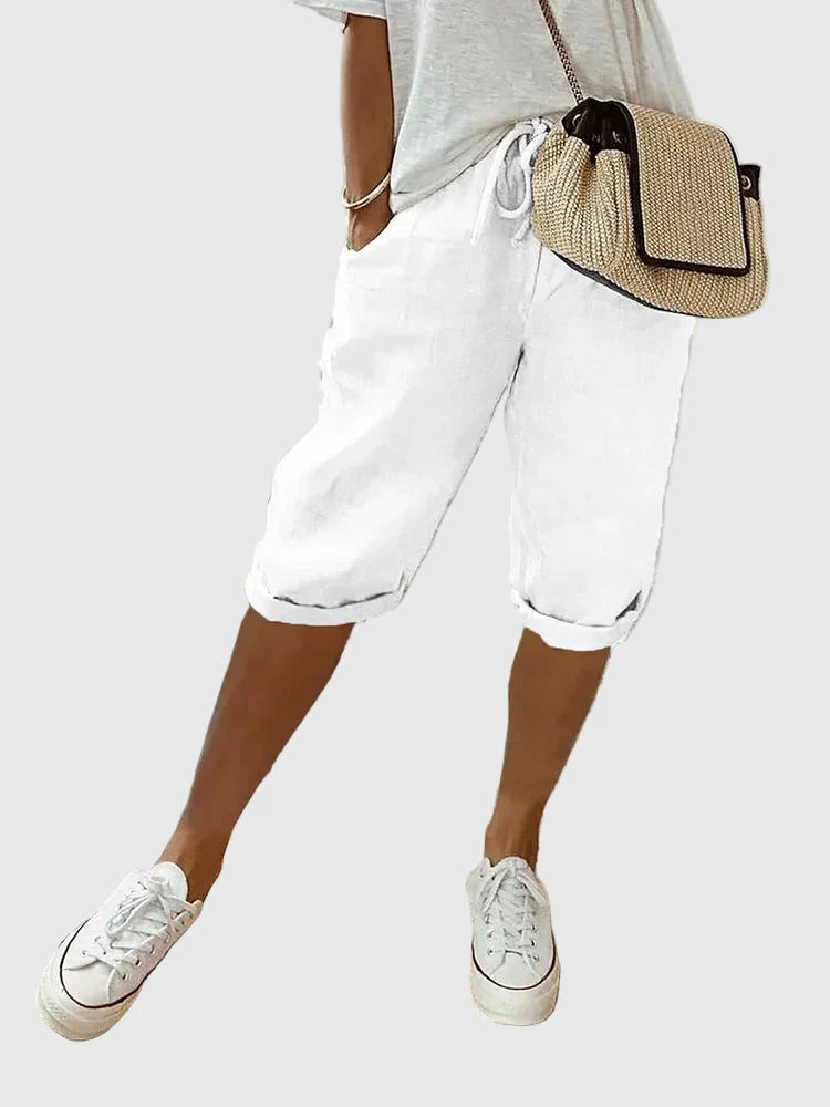 Dames Katoenen Linnen Shorts - Lichte Zomerbroek - Wit