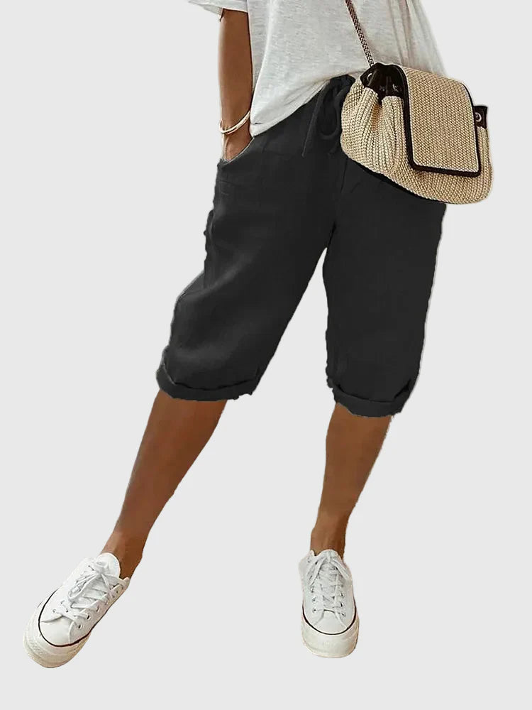 Dames Katoenen Linnen Shorts - Lichte Zomerbroek - Zwart