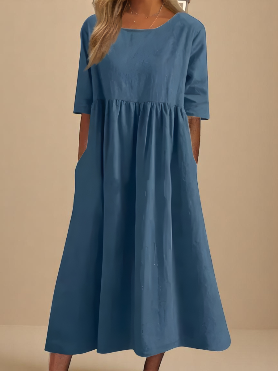 Dames klassieke jurk met halflange mouwen - Comfortabel dagelijks - Blauw